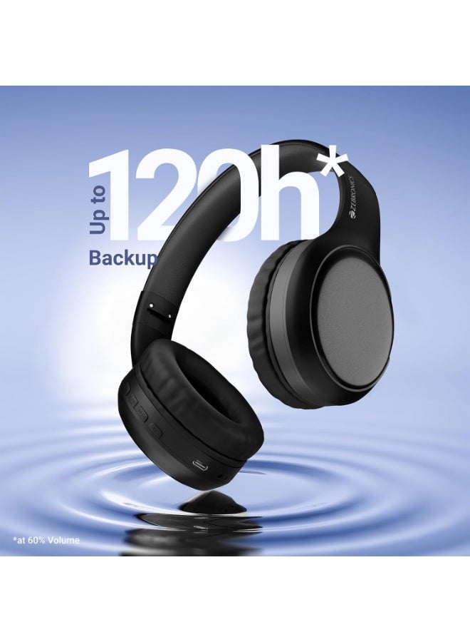 زيبونيكس ZEBRONICS Thunder Max Bluetooth Over Ear Headphone with 120*Hrs Playback, 3 EQ Modes, 40mm Bass Driver, Fast Charging, Gaming Mode, Dual Pairing, BT v5.4, AUX, Metallic Finish (Black) - Image 3